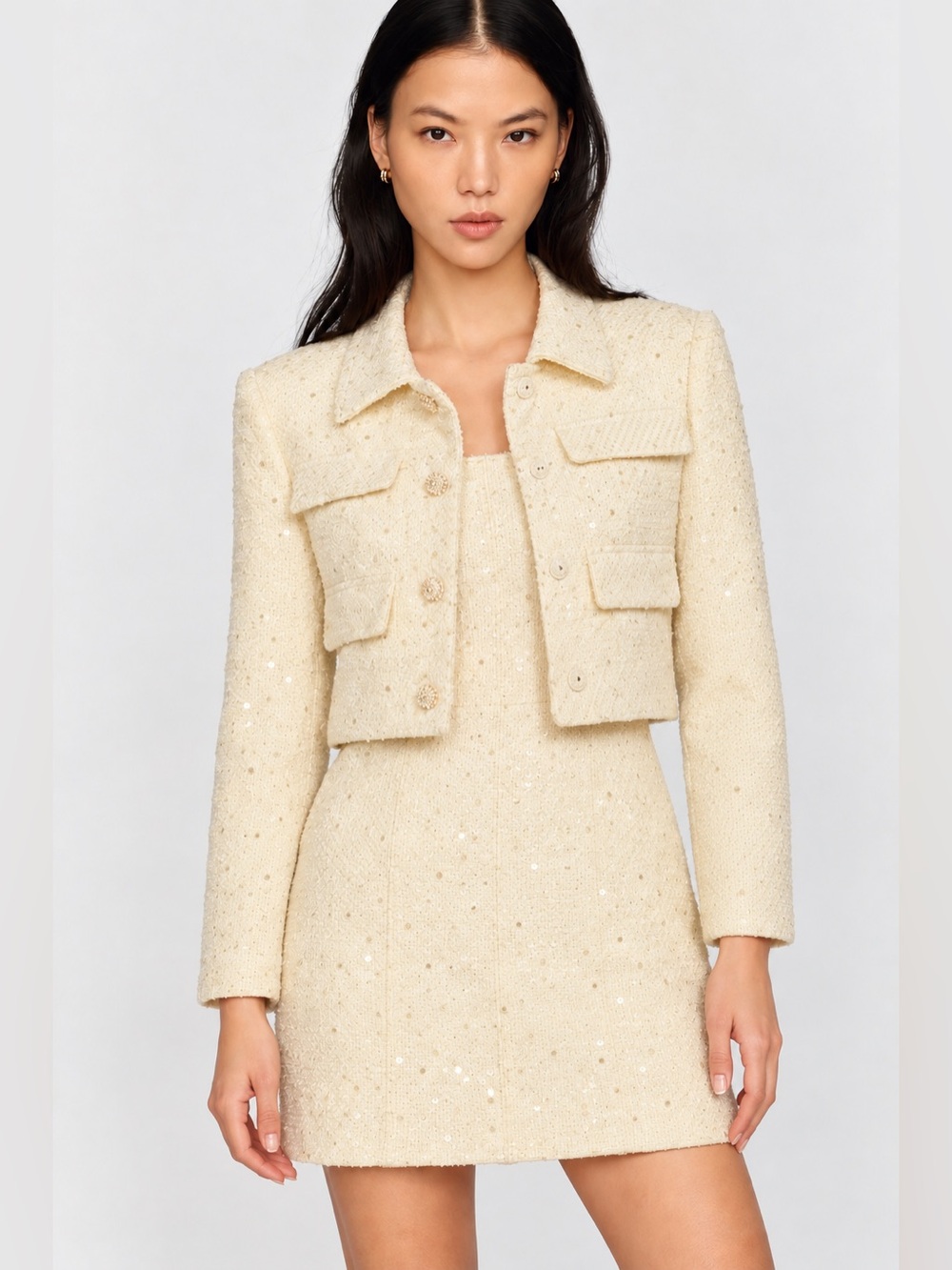 NWT Antonio Melani Rita Sequin Tweed Cropped Jacket Ivory Sz 14
